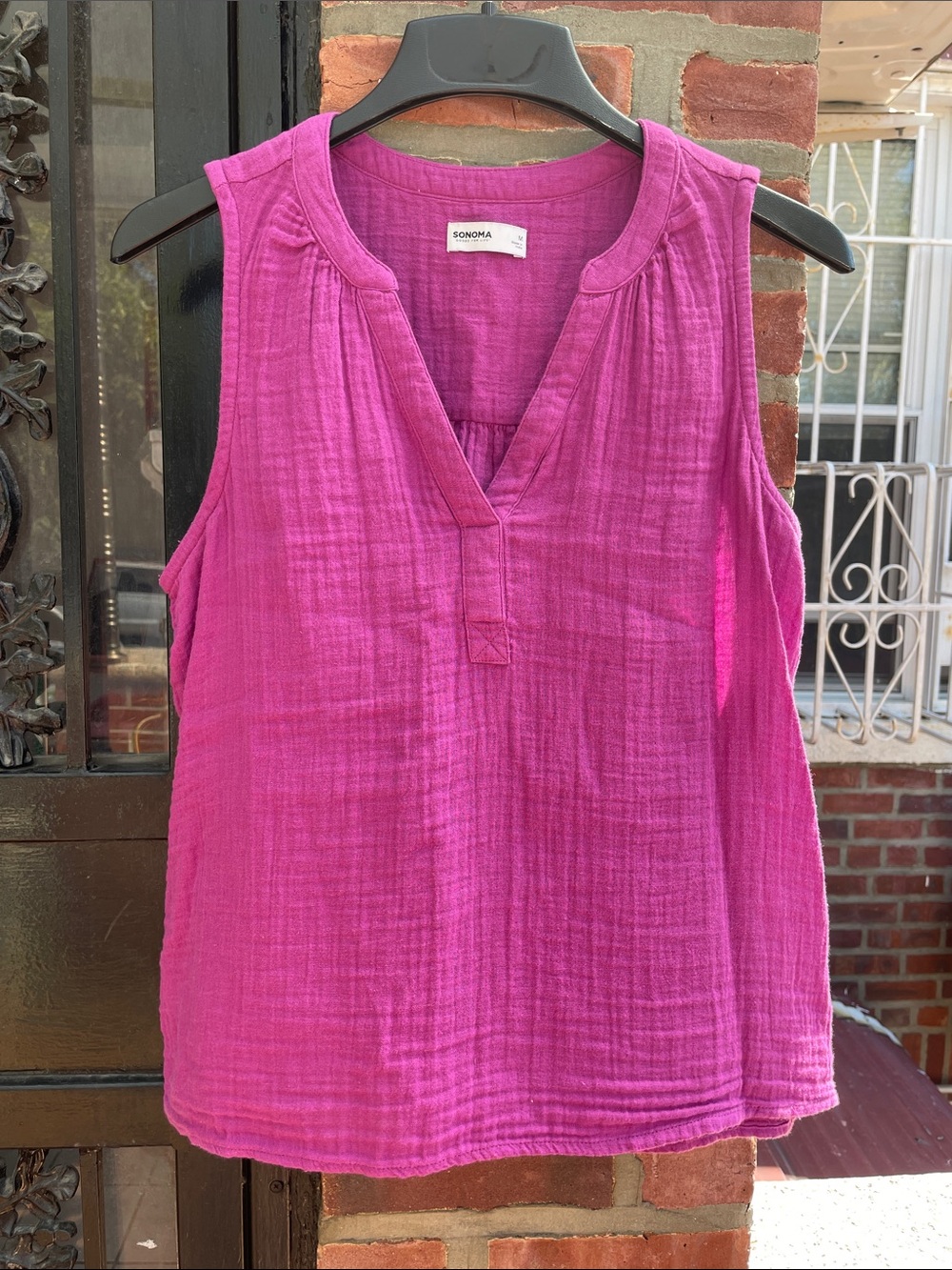 Sonoma Pink Sleeveless Split V-Neck Tank Top
